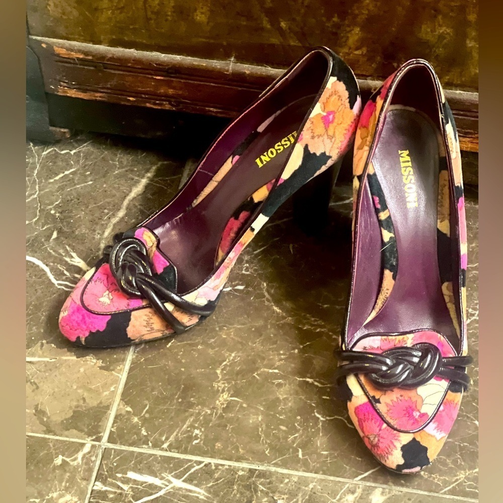Missoni velvet and patent floral heels authentic